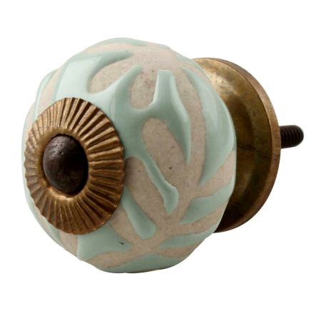 Sage Green Etched Ceramic Floral Cabinet Knob Online 